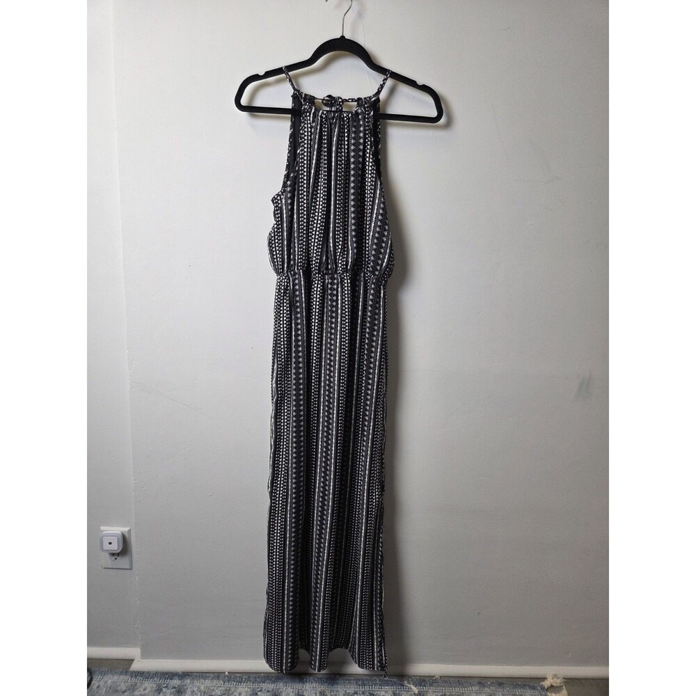 Pink Rose Black And White Tribal Print Maxi Dress